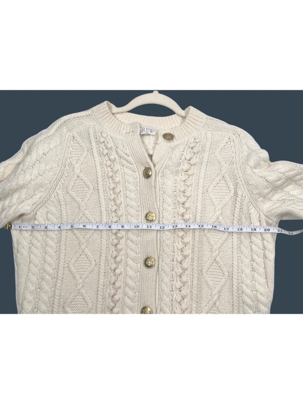 J.Crew Womens Cable Knit Cardigan Sweater Ivory Button-Up Medium preppy basic - Picture 12 of 13